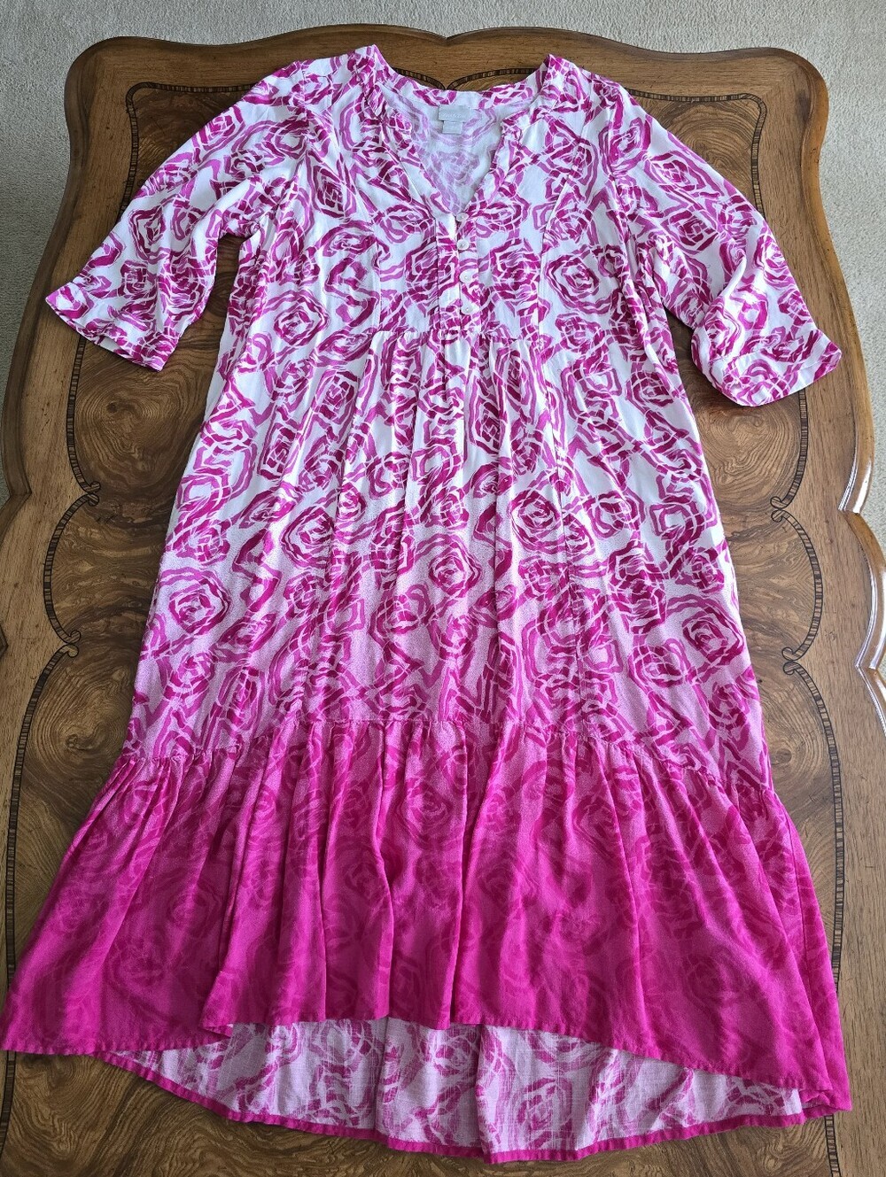 Zim & Zoe Artsy Pink/White Rose Print Tiered Dress Womens Size 18 100% Viscose